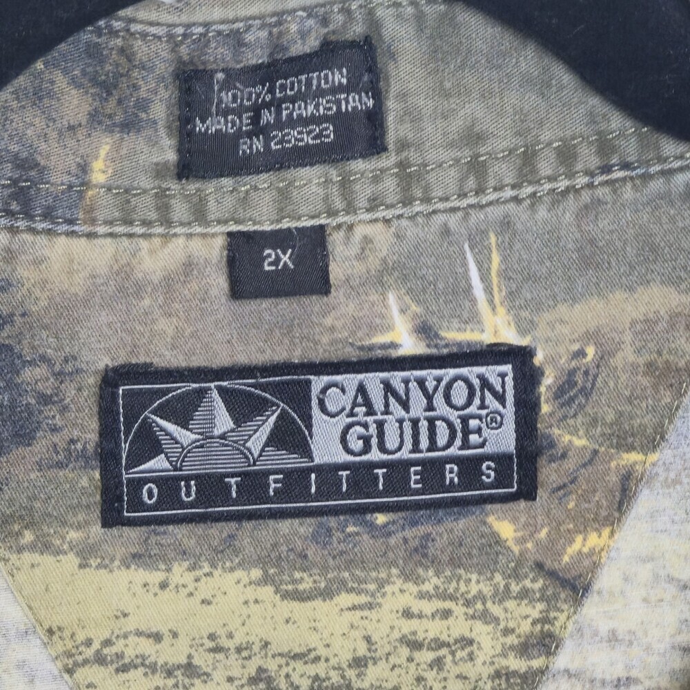 Vintage Canyon Guide Elk Deer Print Shirt 2X 90s Outdoors Cotton Button Up - Picture 5 of 8
